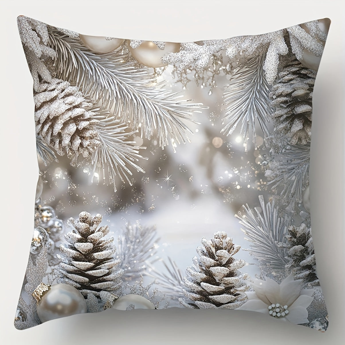 4-Piece Christmas Throw Pillow Covers Set – Santa, Snowman, Pine Cone Print for Festive Living Room & Office Decor