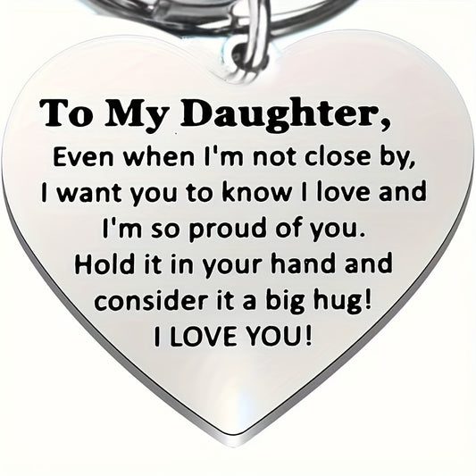 To my Daughter: Cherished Daughter Heart-Shaped Pocket Token - Stainless Steel, Simple Style, Perfect Gift from Mom and Dad