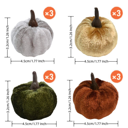 12-Piece Autumn Pumpkin Set with Wooden Containers – Rustic Velvet & Plastic Decor for Fall, Thanksgiving, and Halloween