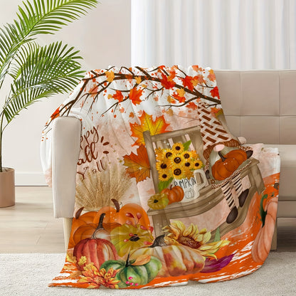 Cozy Autumn Maple Leaf Pumpkin Throw Blanket – The Perfect Thanksgiving Gift for Family and Friends