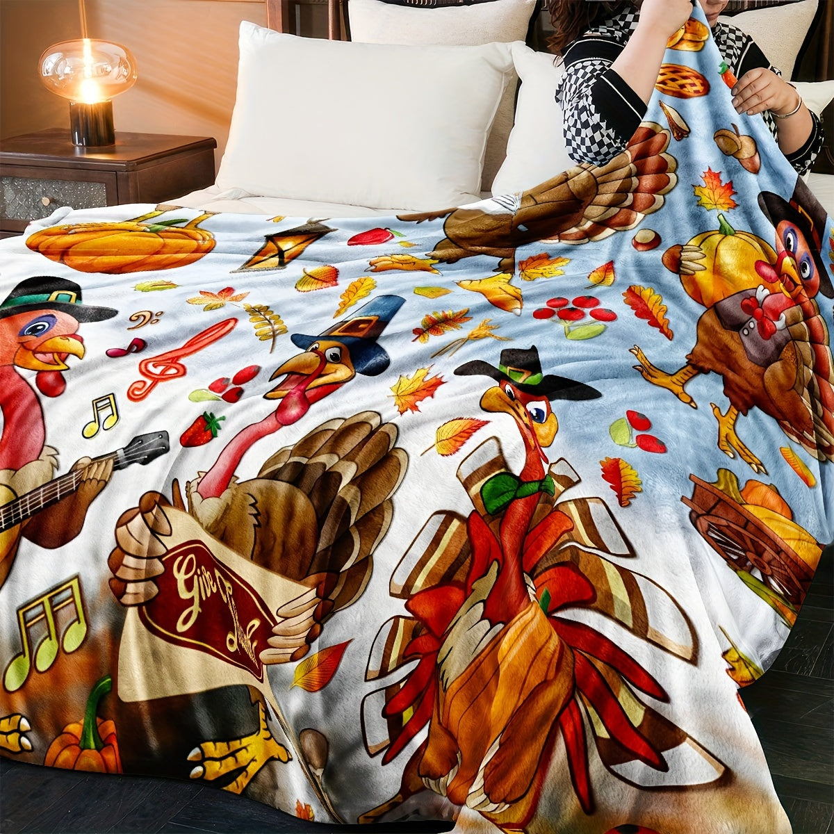 Cozy Thanksgiving Turkey Flannel Blanket – Perfect Fall Throw for Home Decor