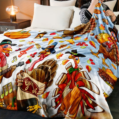 Cozy Thanksgiving Turkey Flannel Blanket – Perfect Fall Throw for Home Decor