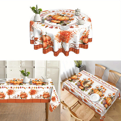 Fall Pumpkin Harvest Tablecloth with Buffalo Check & Maple Leaf Design