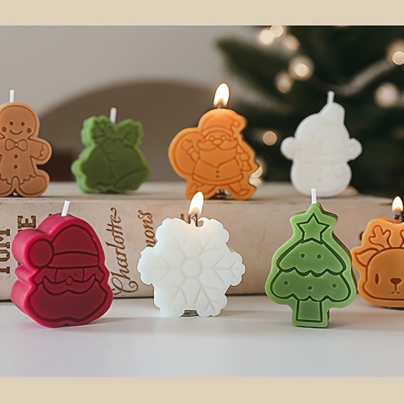 4pcs Box of Christmas Theme Aromatherapy Candles - Festive Scents with Snowman, Gingerbread Man, Tree, and Santa Designs