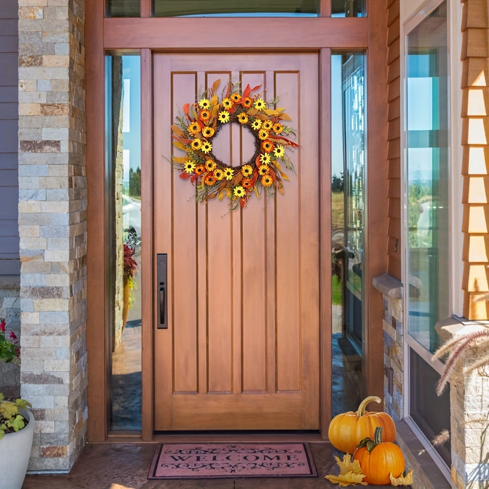 20'' Artificial Fall Wreath with Orange Daisies - Thanksgiving Front Door Décor