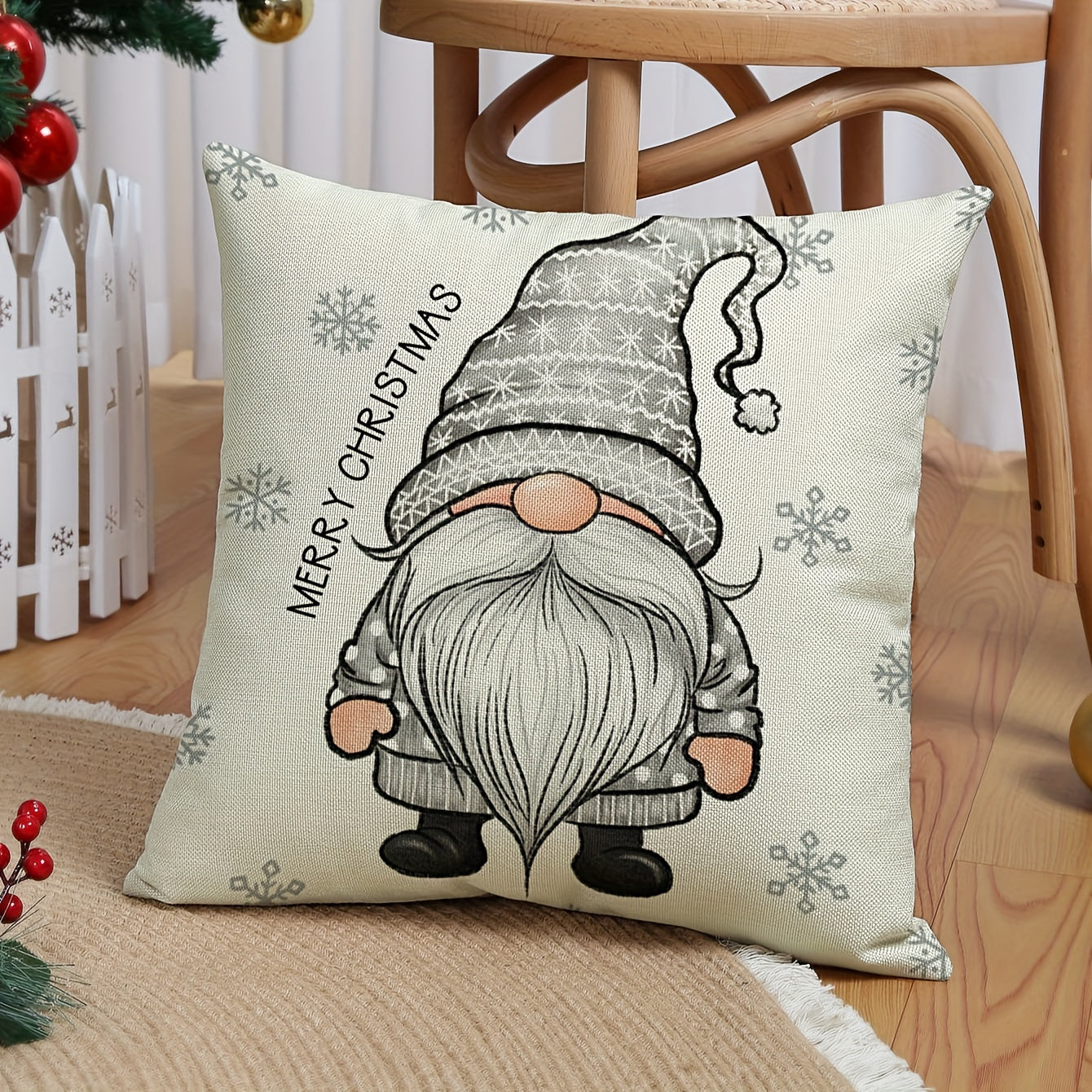 4-Piece Home Linen Christmas Throw Pillowcases – Rustic Gnome, Tree, and Gift Letter Designs for Farmhouse Decor