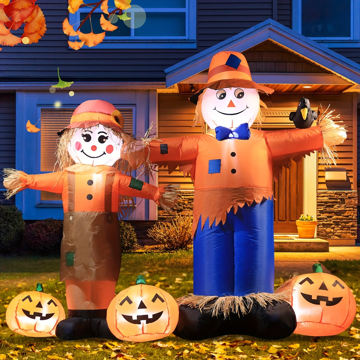 4.5ft LED Thanksgiving Harvest Scarecrow Duo - Outdoor Yard & Garden Décor