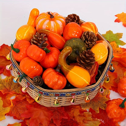 48-Piece Fall Decor Set – Artificial Pumpkins, Gourds, Acorns & Maple Leaves for Thanksgiving & Halloween