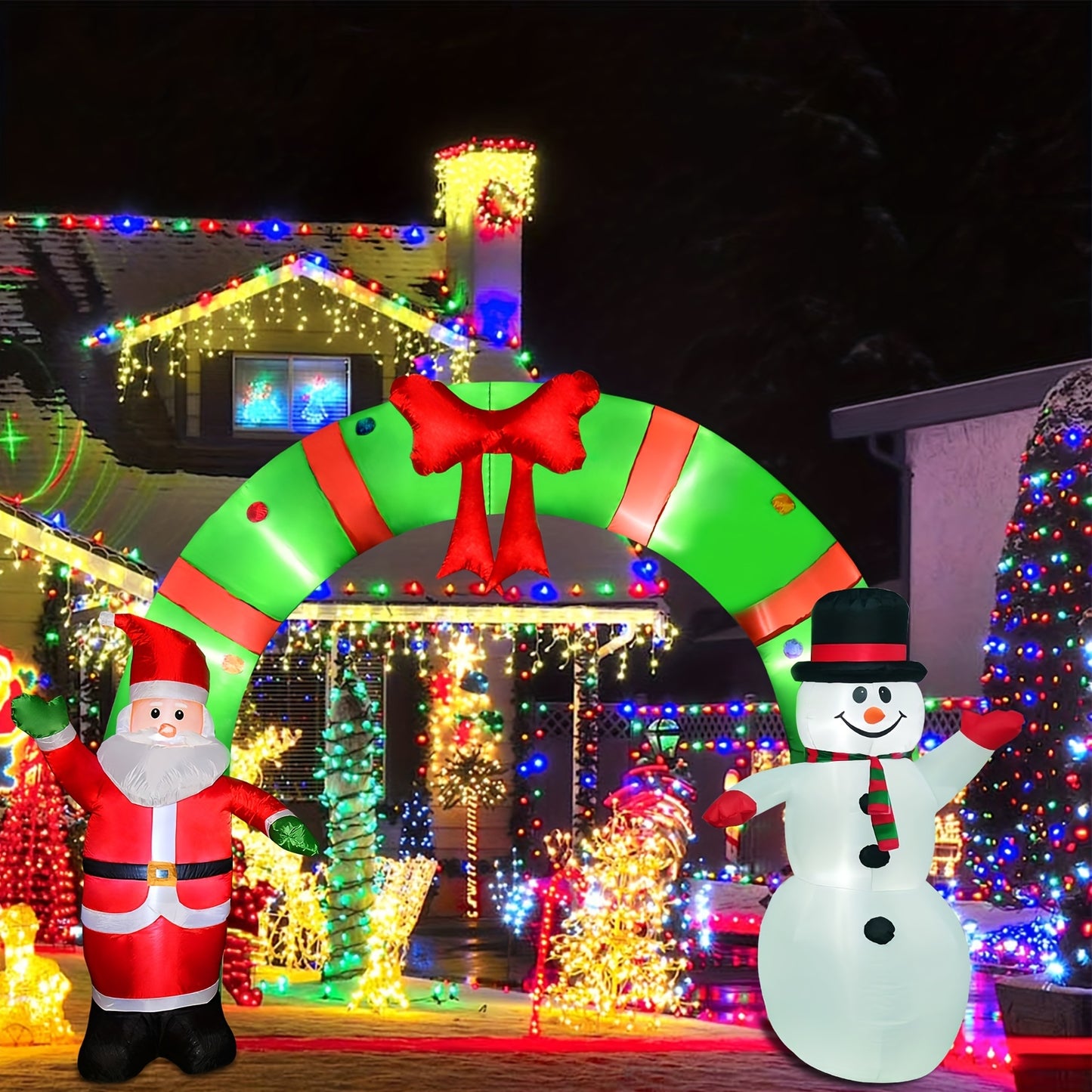 10ft Lighted Christmas Inflatable Archway with Santa Claus and Snowman - Indoor/Outdoor Holiday Decoration