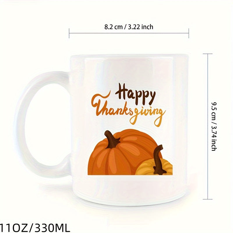 Funny Coffee Mug – Happy Thanksgiving Lettering with Festive Autumn Design (11 oz)