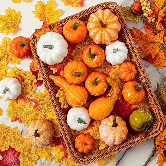 56-Piece Autumn Harvest Decor Set – Foam Pumpkins & Maple Leaves for Fall