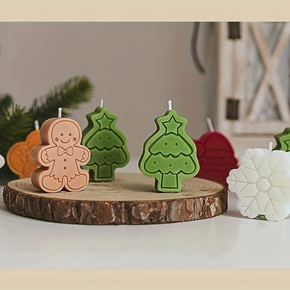 4pcs Box of Christmas Theme Aromatherapy Candles - Festive Scents with Snowman, Gingerbread Man, Tree, and Santa Designs