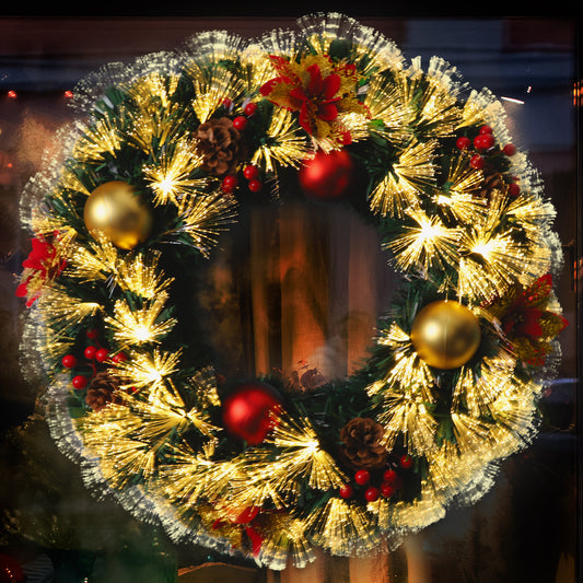 28-Inch Extra Large Pre-Lit Christmas Wreath - Deluxe Artificial Wreath with Plug-In Lights for Holiday Décor