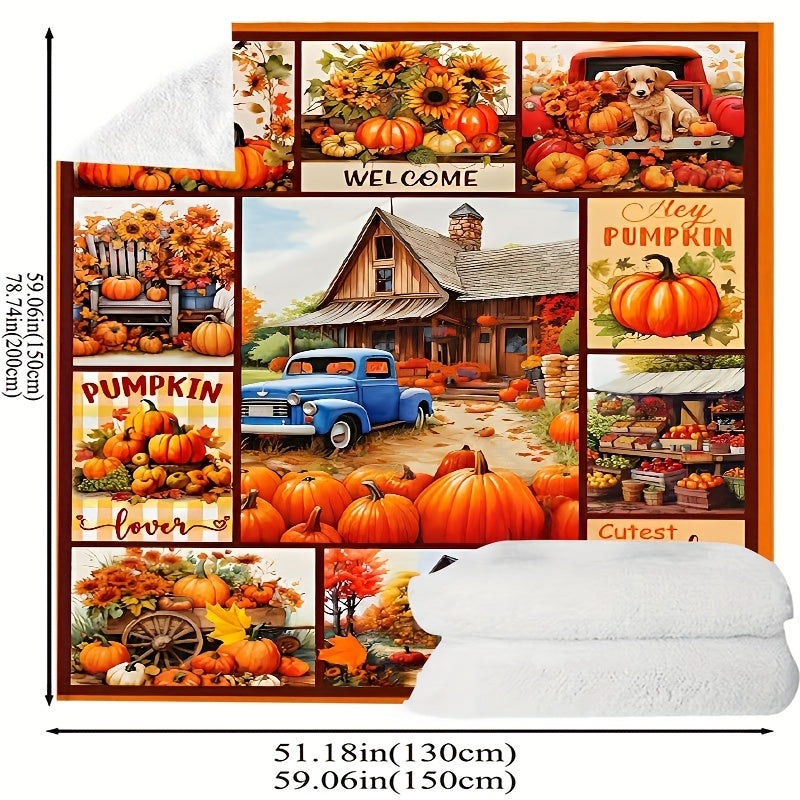 Autumn Harvest Pumpkin Throw Blanket – Hypoallergenic, Soft Flannel for All-Season Use