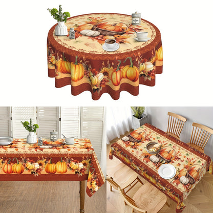 Fall Harvest Tablecloth with Maple Leaf & Pumpkin Design – Thanksgiving Farmhouse Style