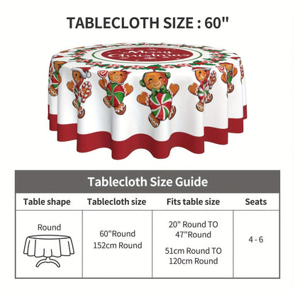 Christmas Polyester Tablecloth - Lively Gingerbread Man & Candy Pattern, Festive Holiday Décor for Home & Events, Durable Fabric, Perfect Christmas Gift