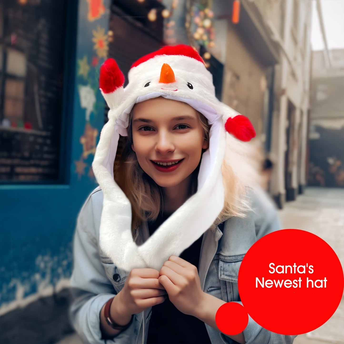 Santa’s Newest Hat - Festive Furry Snowman Hat with Moving Ears - Perfect for Christmas Parties and Role-Play