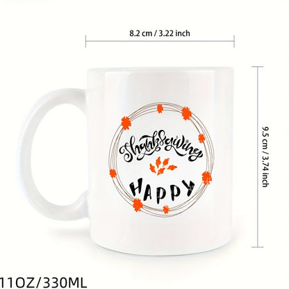 Festive Hand-Drawn 11oz Ceramic Mug – Happy Thanksgiving, Perfect Gift for Any Occasion