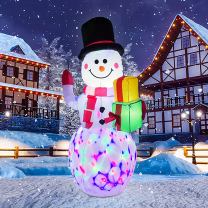 5ft Giant Christmas Snowman Inflatable with Rotating LED Lights - Outdoor Yard, Garden, and Holiday Display