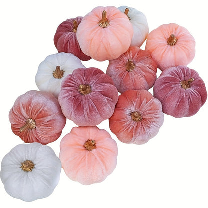 12-Piece Velvet Artificial Pumpkins – Blush, Coral, Pink, Peach & Cream Pumpkins for Fall, Halloween, Thanksgiving, and Weddings