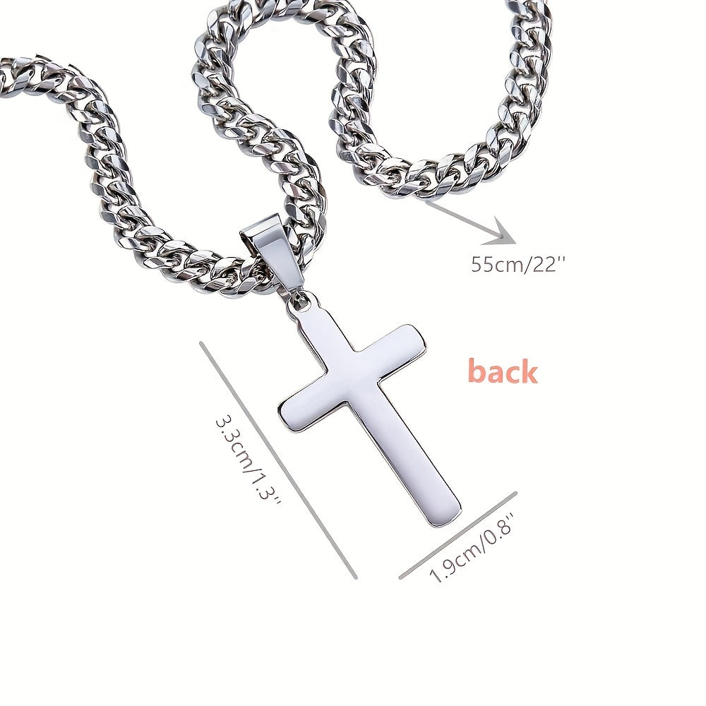 Stepped Up Dad: Cross Cuban Chain, Father's Day Gift From Step Son, Daughter To My Step Dad Gift Best Step Dad Gifts, Necklace+Message Card+Gift Box, Christmas Gift