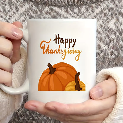 Funny Coffee Mug – Happy Thanksgiving Lettering with Festive Autumn Design (11 oz)