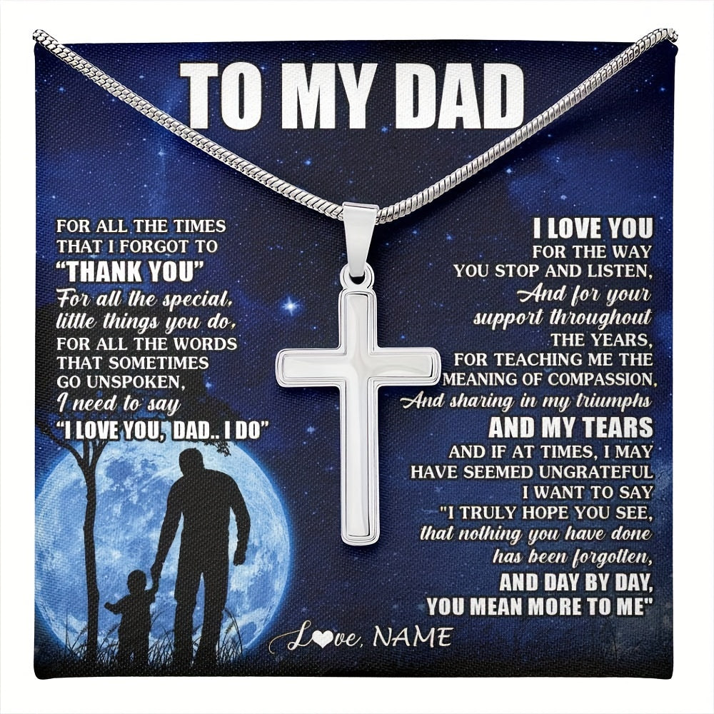 Customized Stainless Steel Necklace with "To My Dad" Message Card, Personalized Jewelry Gift for Father's Day, Birthday, Thanksgiving, Christmas, from Daughter/Son, Fashion Accessory for Men