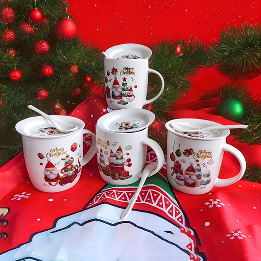 Christmas Themed Ceramic Mug Set with Spoons - 1pc Random Style, Festive Santa Claus and Snowman Design, Ideal for Holiday Gifting, Decorative Drinkware for Christmas Parties and Celebrations