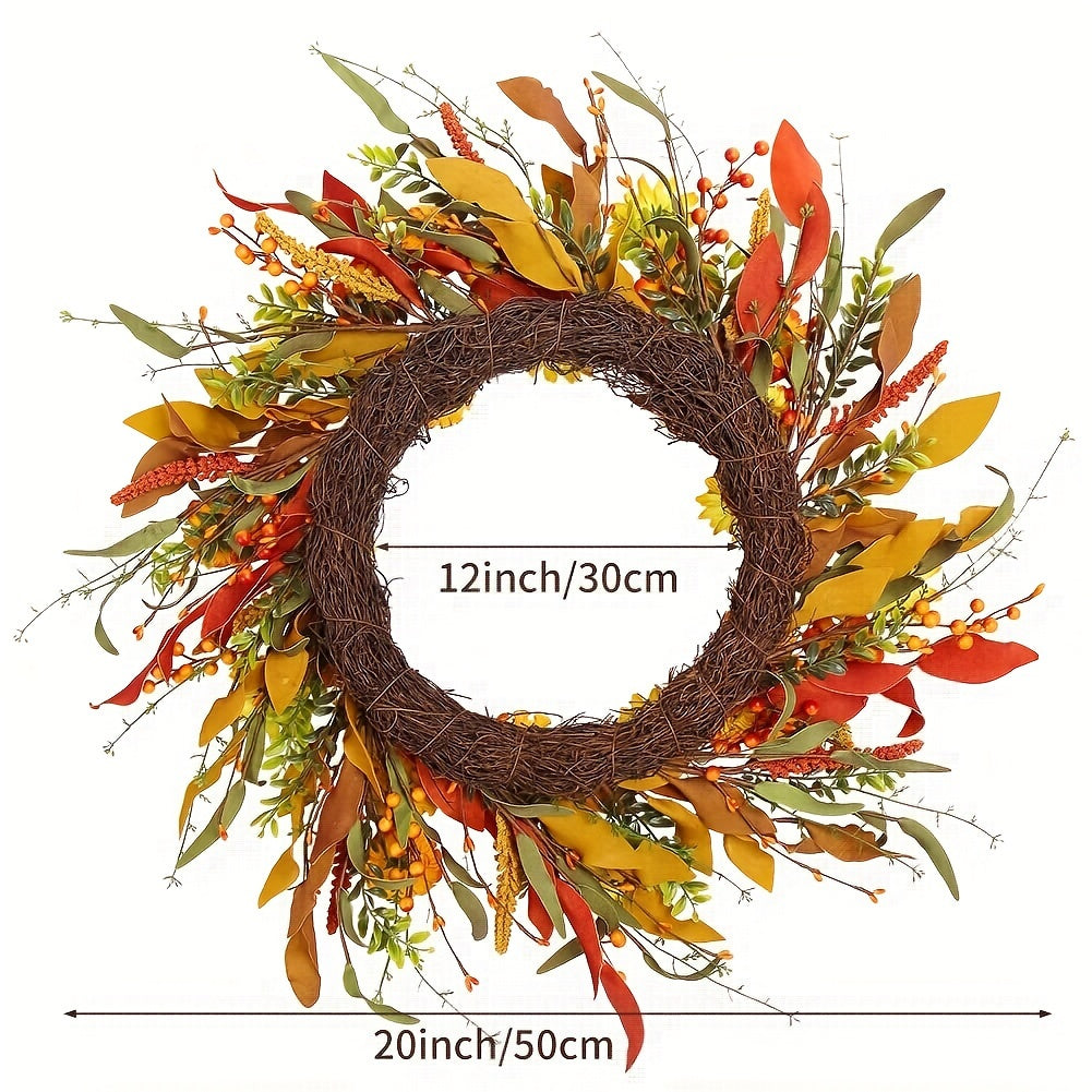 20'' Artificial Fall Wreath with Orange Daisies - Thanksgiving Front Door Décor