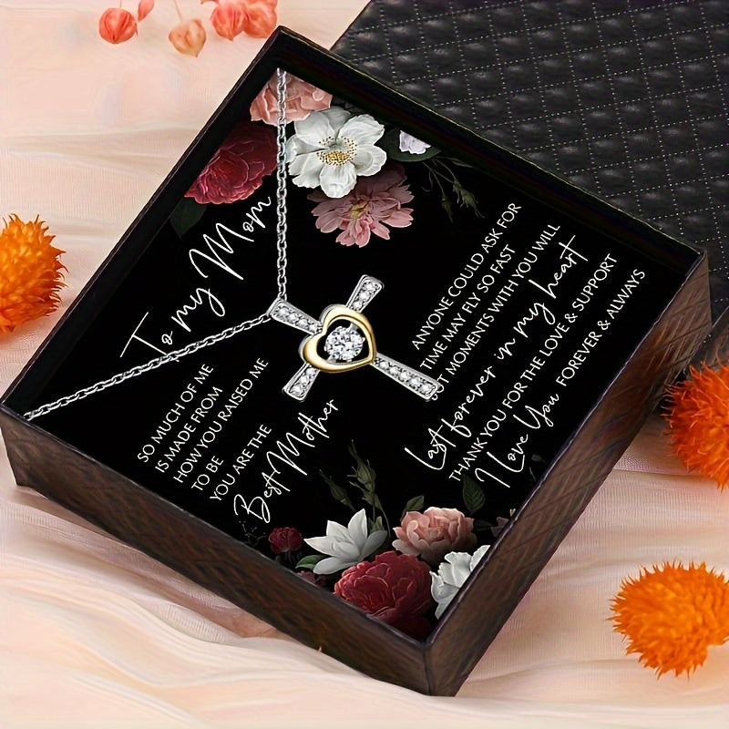 To my Mom: Elegant Heart & Cross Necklace Gift Set With Card And Box, Birthday Holiday Gift, Mother's Day Gift For Mom