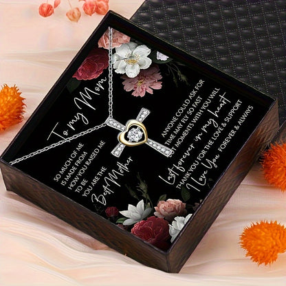 To my Mom: Elegant Heart & Cross Necklace Gift Set With Card And Box, Birthday Holiday Gift, Mother's Day Gift For Mom