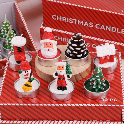 Blingfun Christmas Candle Set - 12pcs Hand-Painted Paraffin Wax Candles, Festive Santa, Snowman, and Christmas Tree Shapes for Holiday Décor