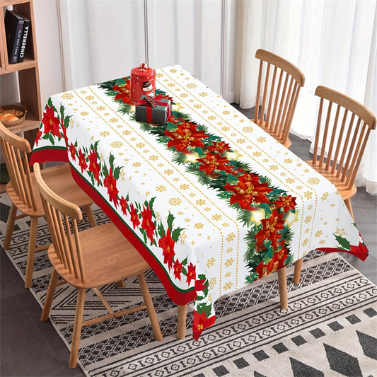 Trending Festive Christmas Tablecloth - Vibrant Floral Design for Holiday Dining, Parties & Home Décor, Durable Waterproof Plastic