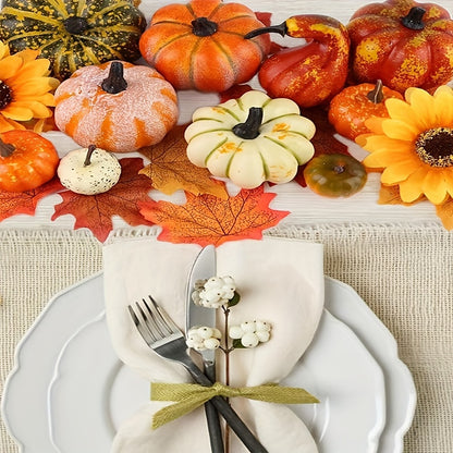 14 Artificial Pumpkins & 30 Maple Leaves – Perfect for Thanksgiving & Autumn Harvest Decor