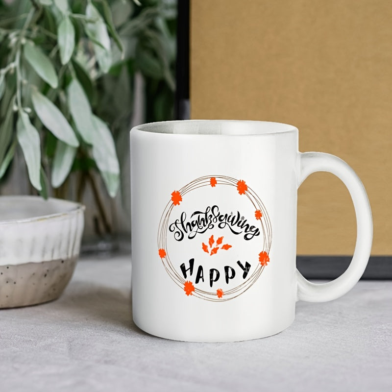 Festive Hand-Drawn 11oz Ceramic Mug – Happy Thanksgiving, Perfect Gift for Any Occasion