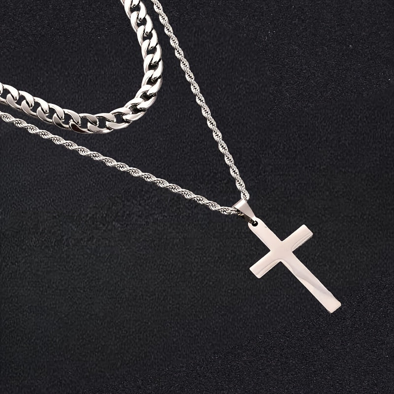 To My Husband: Handmade Rope Cross Pendant Cuba Necklace – Titanium Steel Hip Hop Jewelry | Perfect Father's Day, Birthday, or Special Occasion Gift with Gift Box