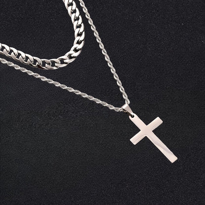 3-Piece Handmade Rope & Cross Pendant Necklace Set - Trendy Titanium Steel Gift for Brother with Gift Box