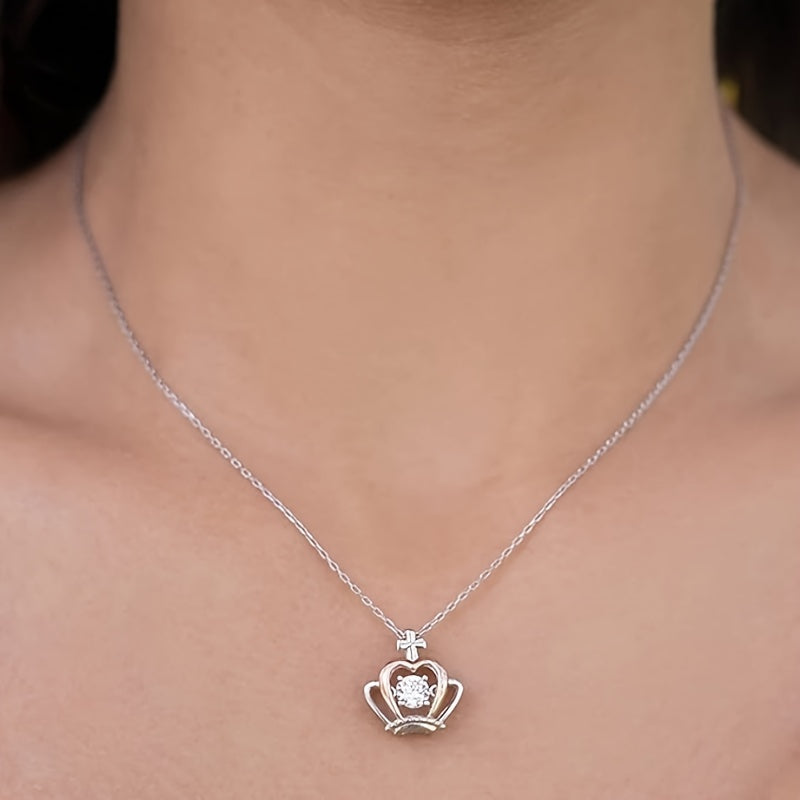 Crown Pendant Necklace with Inlaid Colorful Birthstone Zirconia – Elegant Neck Chain Jewelry with Gift Card & Box | Perfect Valentine's Day Gift