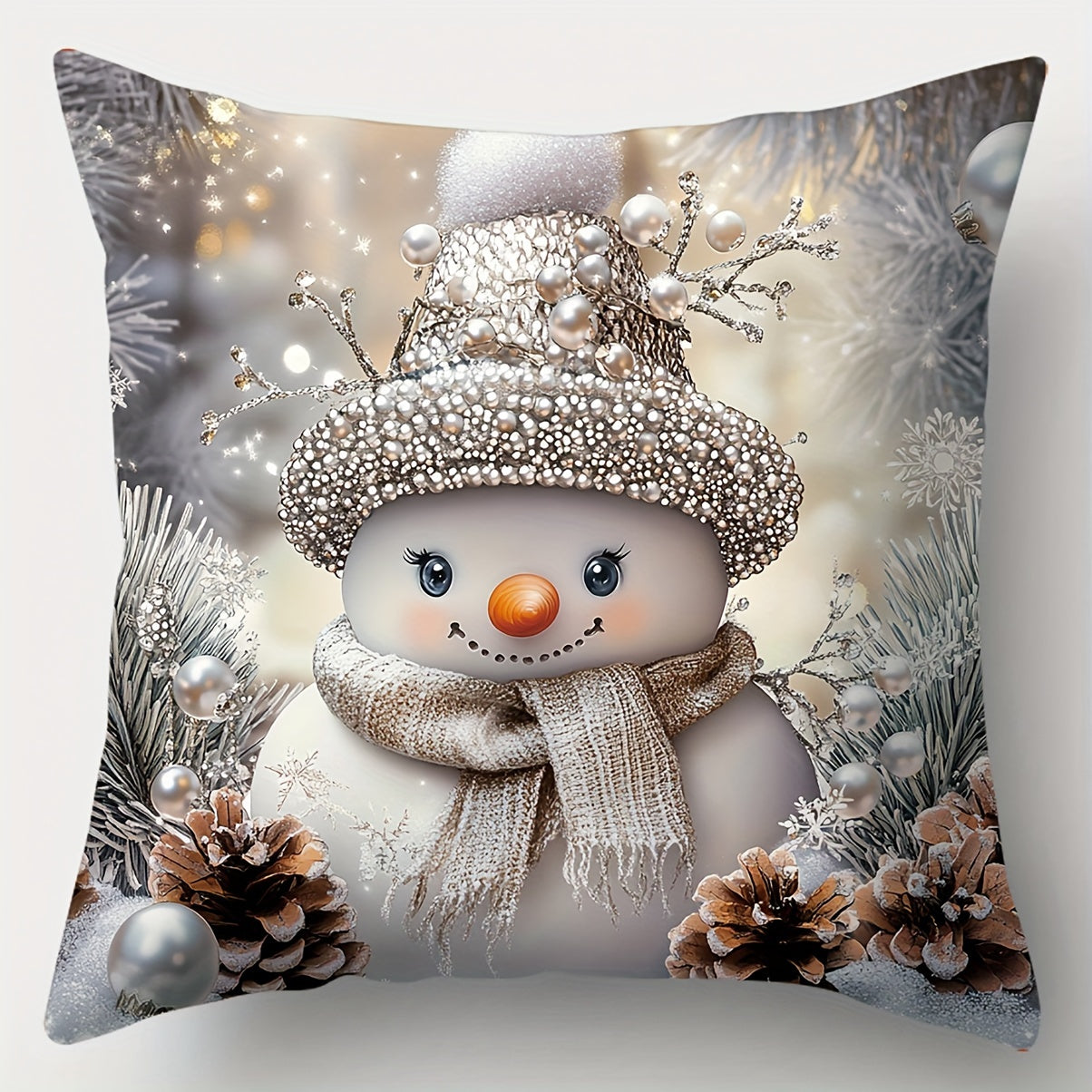 4-Piece Christmas Throw Pillow Covers Set – Santa, Snowman, Pine Cone Print for Festive Living Room & Office Decor