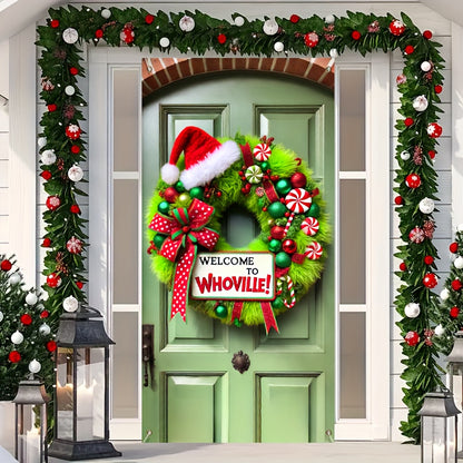 "Welcome to Whoville" Christmas Door Wreath - Festive Holiday Decoration for Home & Party Supplies