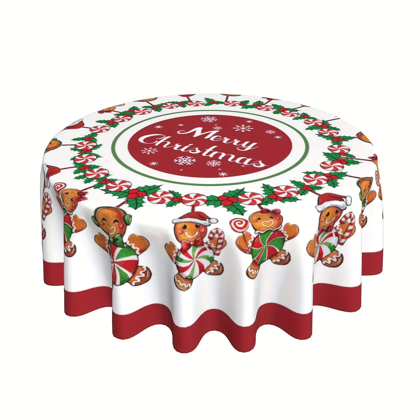 Christmas Polyester Tablecloth - Lively Gingerbread Man & Candy Pattern, Festive Holiday Décor for Home & Events, Durable Fabric, Perfect Christmas Gift