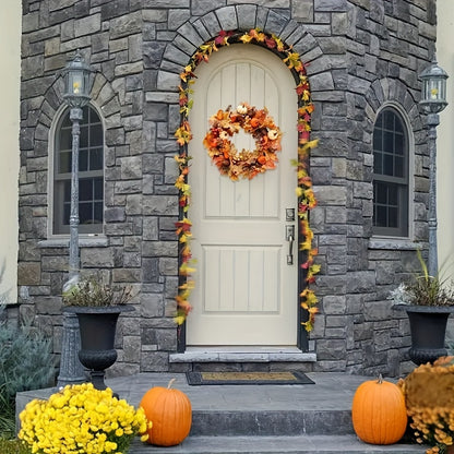 20'' Autumn Harvest Wreath with Pumpkins & Pine Cones - Thanksgiving & Halloween Décor