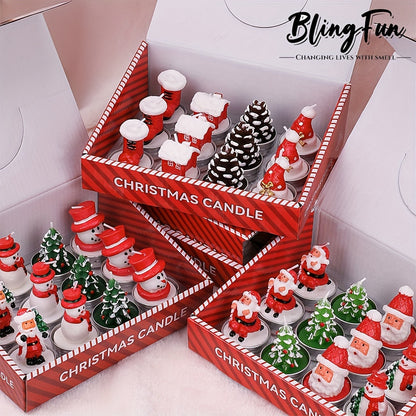 Blingfun Christmas Candle Set - 12pcs Hand-Painted Paraffin Wax Candles, Festive Santa, Snowman, and Christmas Tree Shapes for Holiday Décor