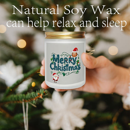 7oz Soy Wax Candle - Festive Merry Christmas Design with Lavender, Cinnamon, Vanilla, and Apple Scents