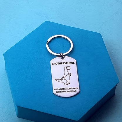 Brothersaurus Keychain - Stainless Steel Round Keychains with Fun Letter Design, Perfect for Brothers and Friends