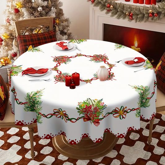 Round Merry Christmas Tablecloth - Waterproof, Stain & Wrinkle-Free, Reindeer & Snowflake Design for Holiday Dining, Kitchen & Party Décor