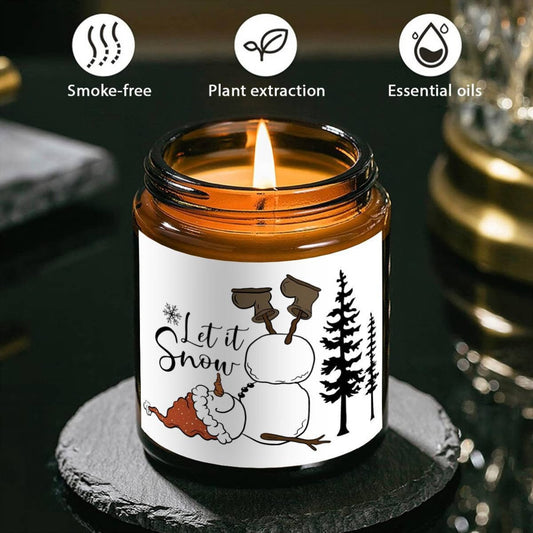 Lavender Scented Candle - Let It Snow Festive Design in Glass Jar, Smoke-Free and Plant-Based Essential Oils