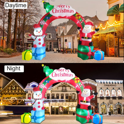 12.5ft Inflatable Christmas Archway - Santa Claus and Snowman on Gift Boxes with LED Lights