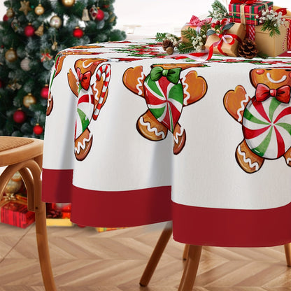 Christmas Polyester Tablecloth - Lively Gingerbread Man & Candy Pattern, Festive Holiday Décor for Home & Events, Durable Fabric, Perfect Christmas Gift