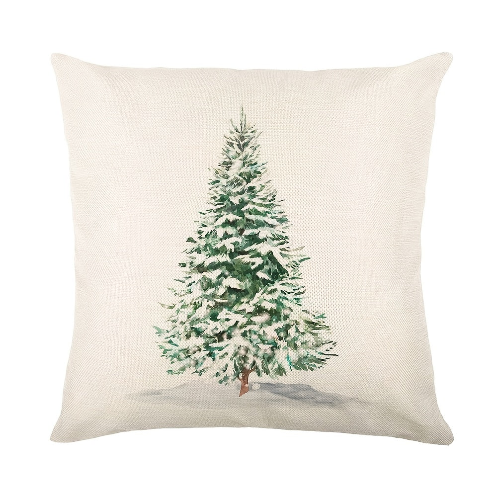 4-Piece Merry Christmas Polyester Throw Pillow Case Set – Christmas Tree and Decorative Cushion Covers for Living Room, Bedroom, and Sofa